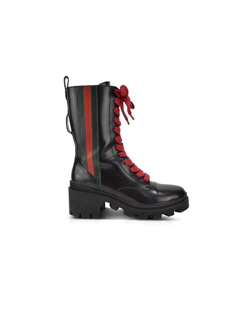 mens black gucci boots with green and red stripe|Gucci black combat boots.